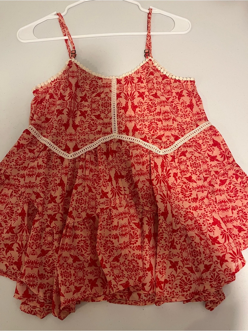Xhilaration Red Floral Spaghetti-Strap Tank Top with Cream Trim
